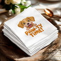 Stack of white napkins featuring a cartoon puppy and "PAW-TY TIME!" text.