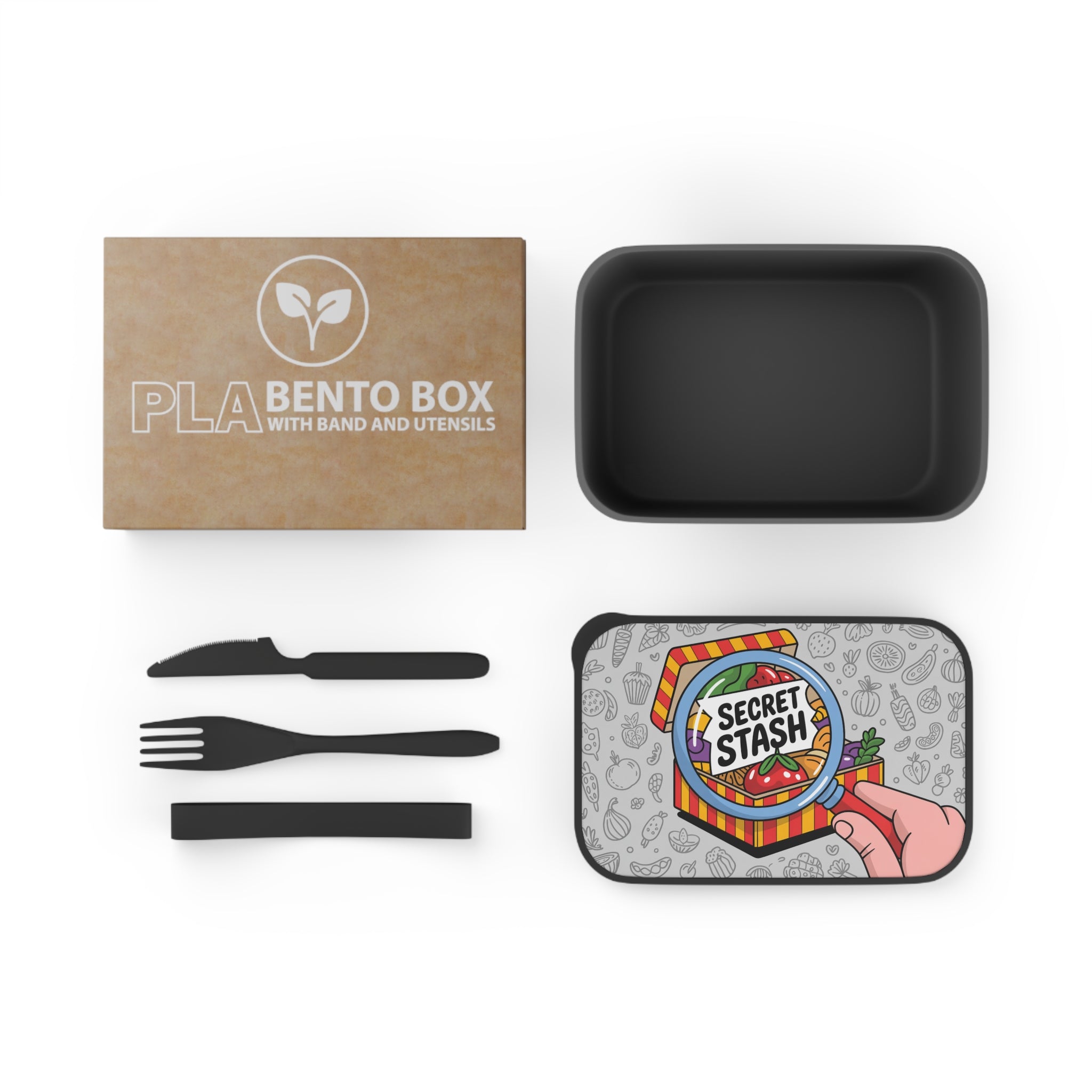PLA Bento Box with utensils and "Secret Stash" insert.