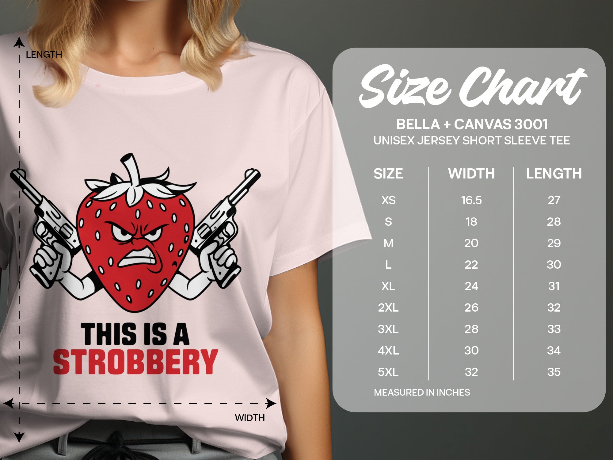 Strawberry wearing sunglasses holding guns, text reads "THIS IS A STROBBERY".