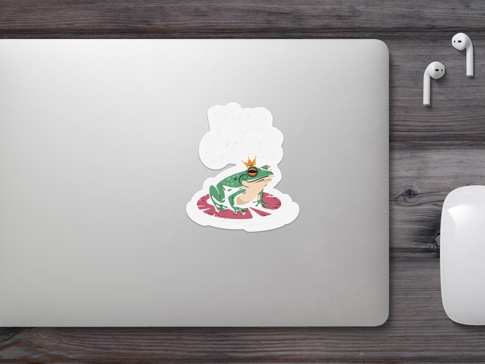 Frog king with crown on lily pad sticker.