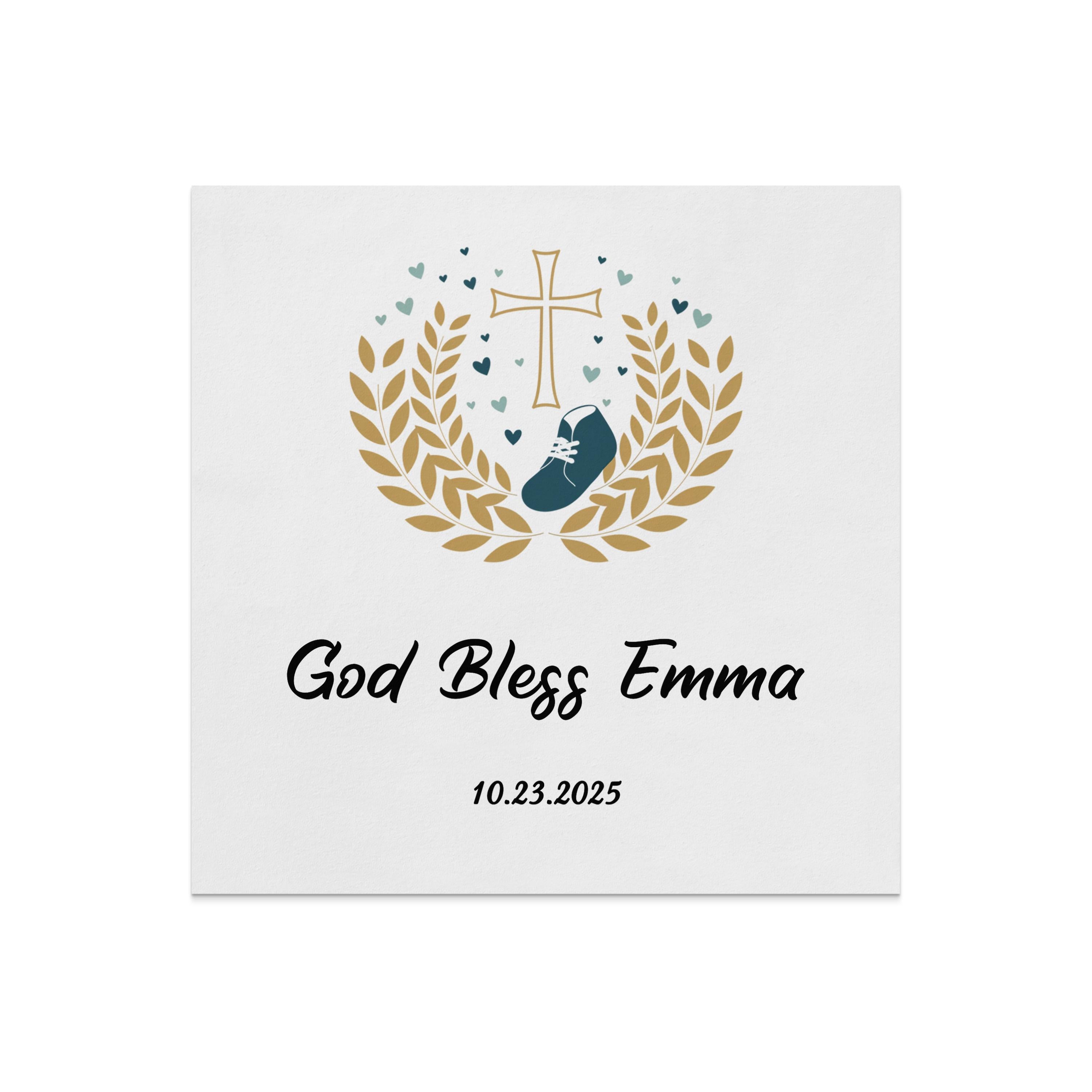 God Bless Emma, 10.23.2025, with cross and wreath design.