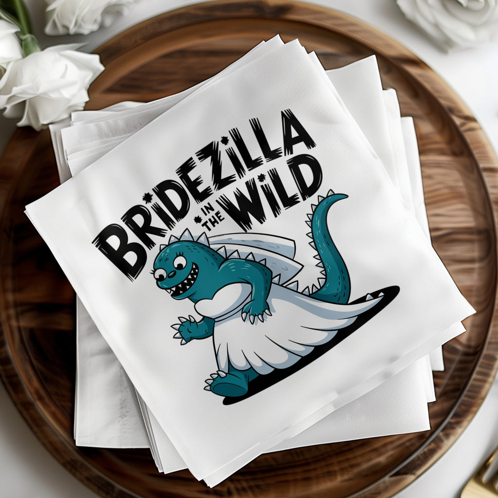 Bridezilla in the Wild text on a dinosaur wearing a wedding dress.