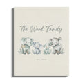 "The Wood Family" and "Est. 2018" with watercolor elephants on a textured background.