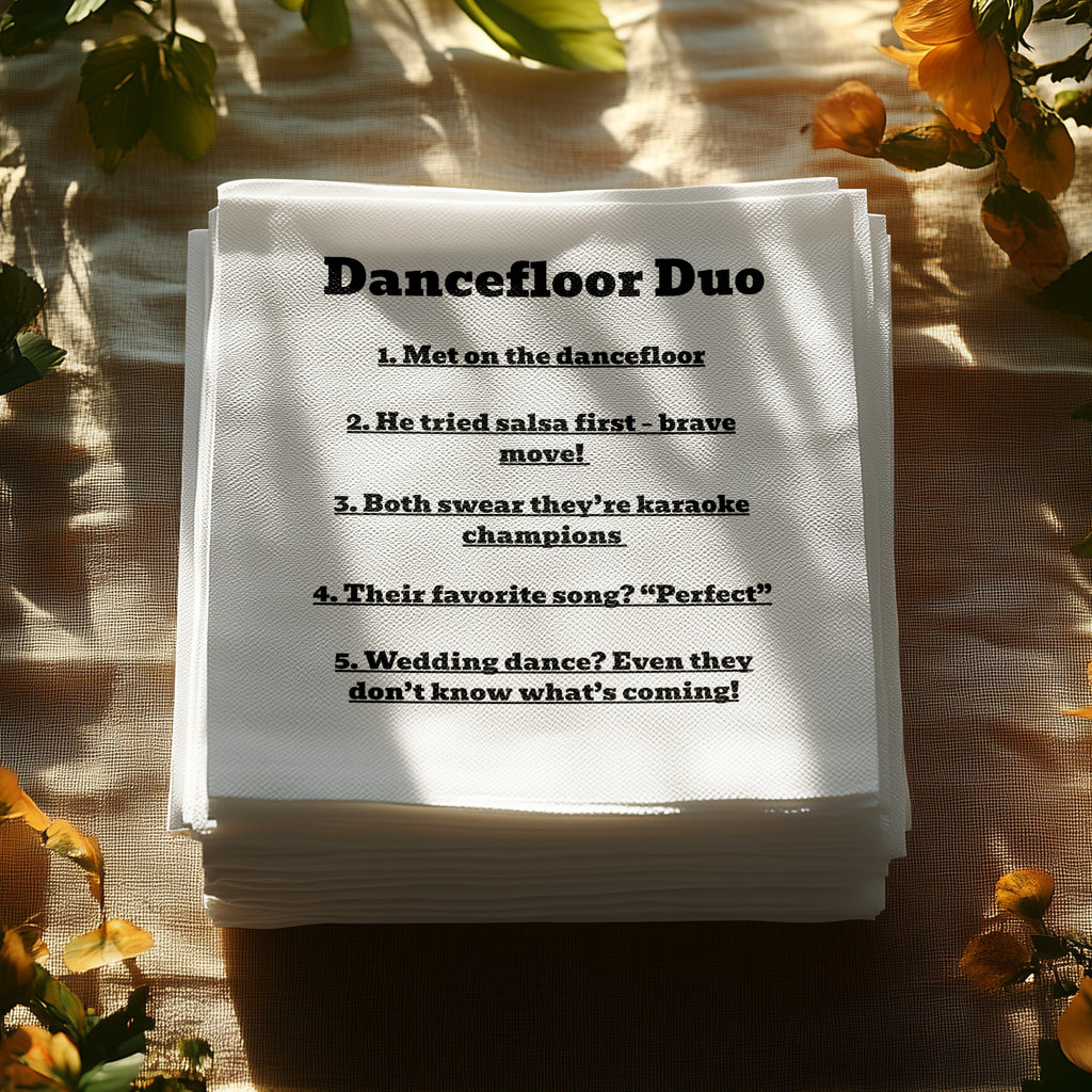Dancefloor Duo list of funny couple facts, including their song choice.