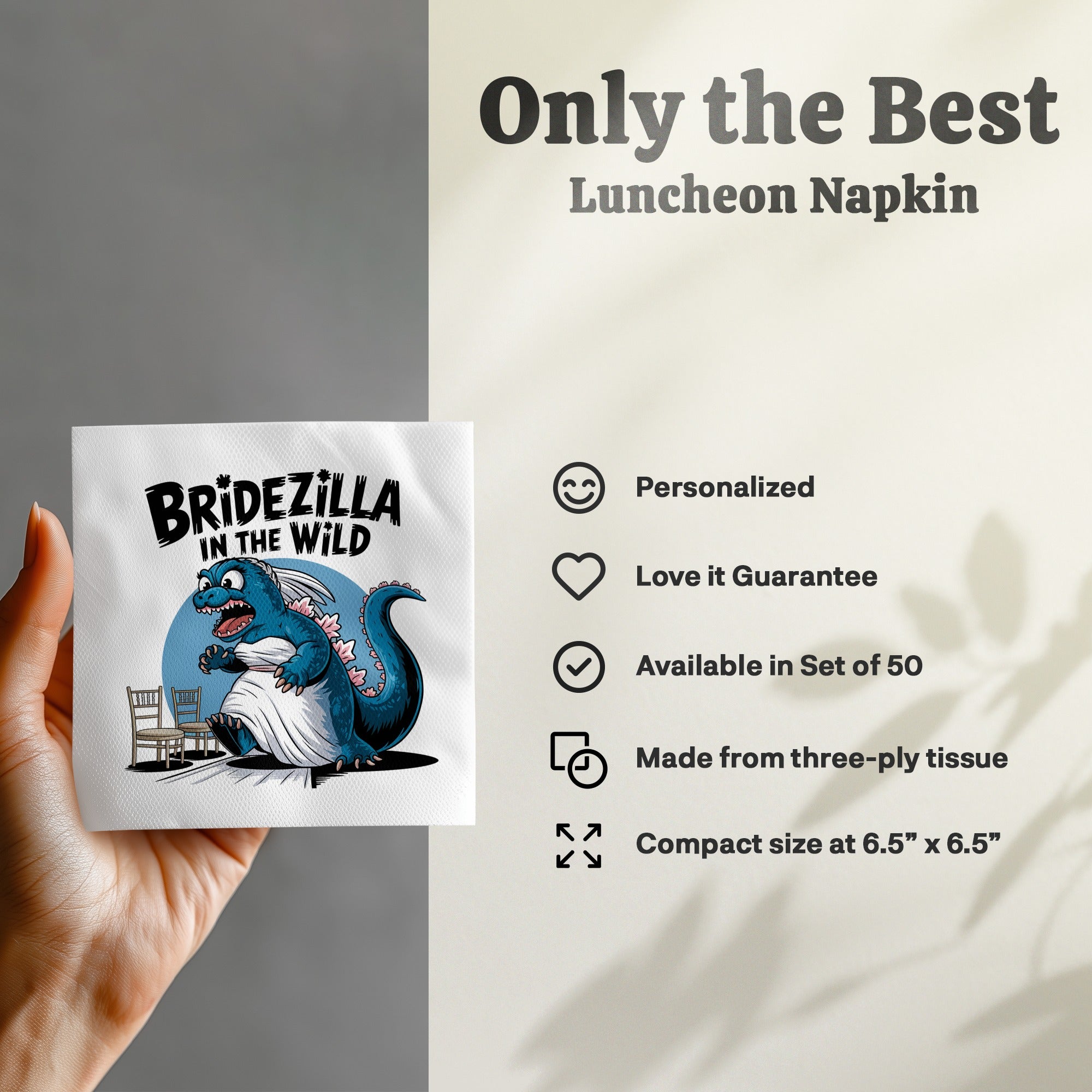Bridezilla in the Wild Luncheon Napkin with wedding chairs, 6.5" x 6.5"