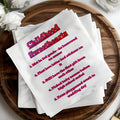 Childhood Sweethearts list on a stack of white napkins.