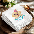 Stack of napkins with a cartoon puppy wearing a party hat and saying "Paw-ty Time! I'm 21!".