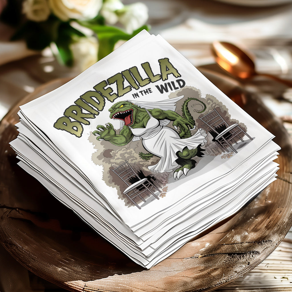 Bridezilla in the Wild graphic on a stack of napkins.