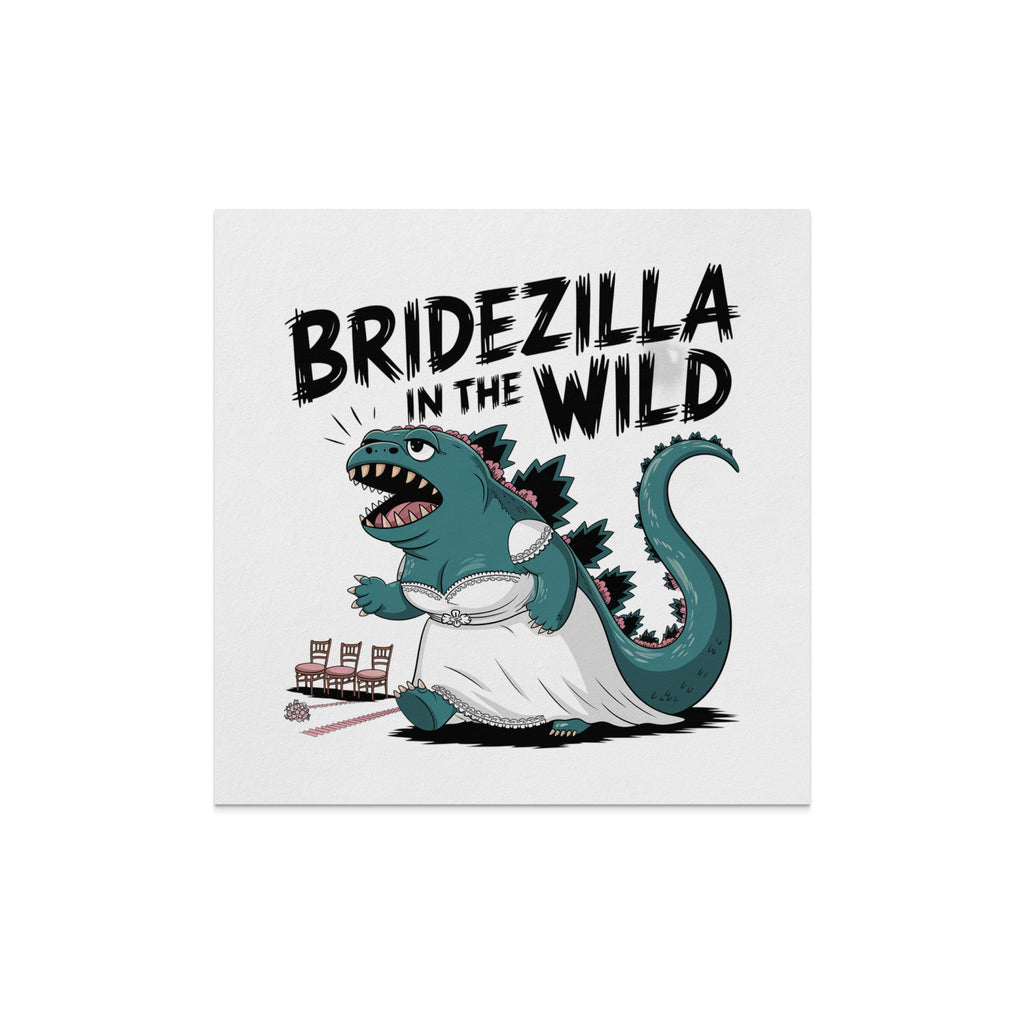 Bridezilla Godzilla in wedding dress with text "BRIDEZILLA IN THE WILD".