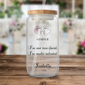 Glass tumbler with Gemini zodiac sign, "I'm not two-faced, I'm multi-talented," and name.
