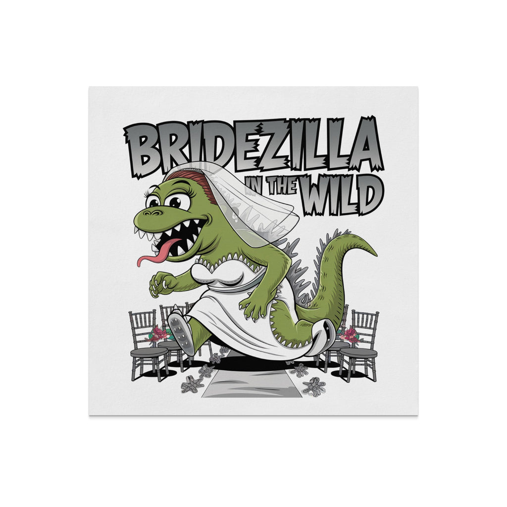 Bridezilla in the Wild text on a cartoon monster bride in a wedding dress.