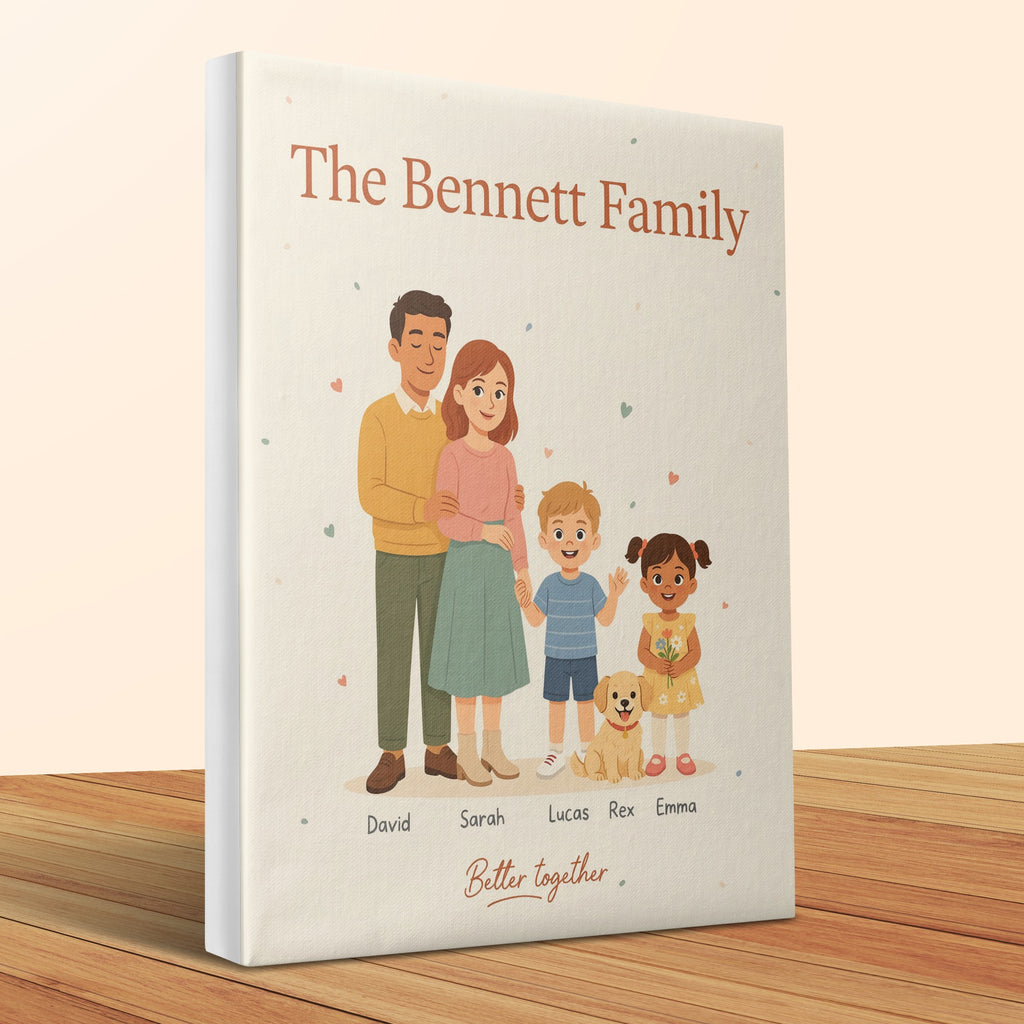 Illustration of The Bennett Family with names and "Better together" text.