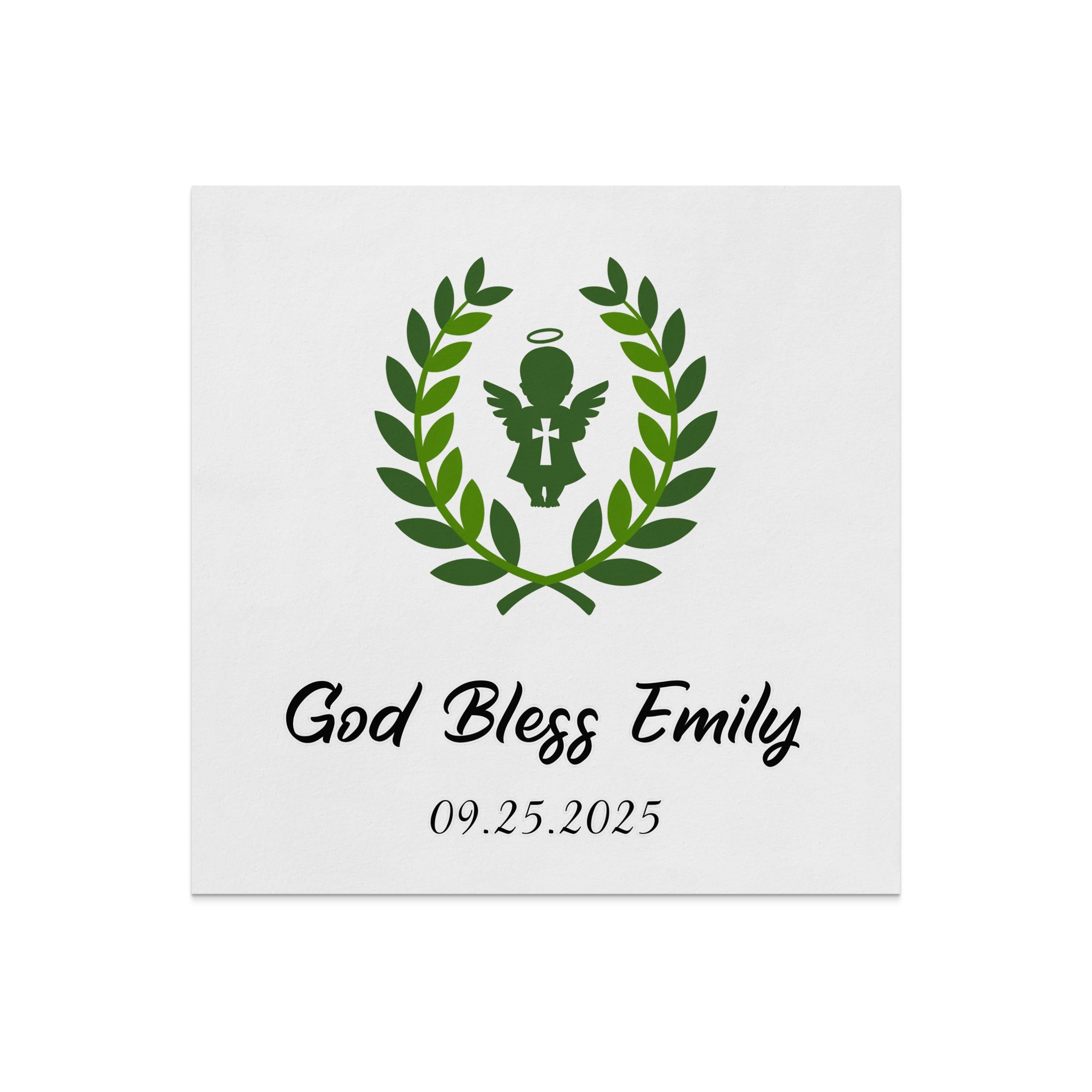 God Bless Emily 09.25.2025 with a cross and halo design.