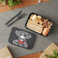Lunchbox with skull graphic, "Last Guy Who Touched My Food Didn't Make It."