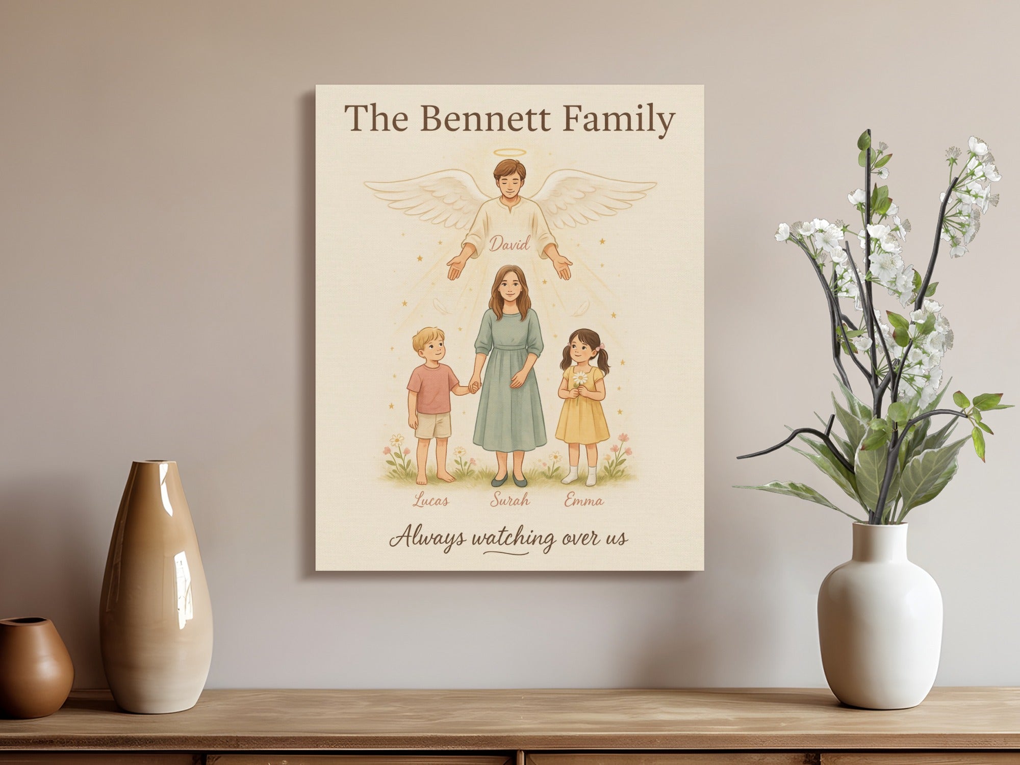 Bennett Family angelic portrait with child names Lucas, Sarah, Emma and David.