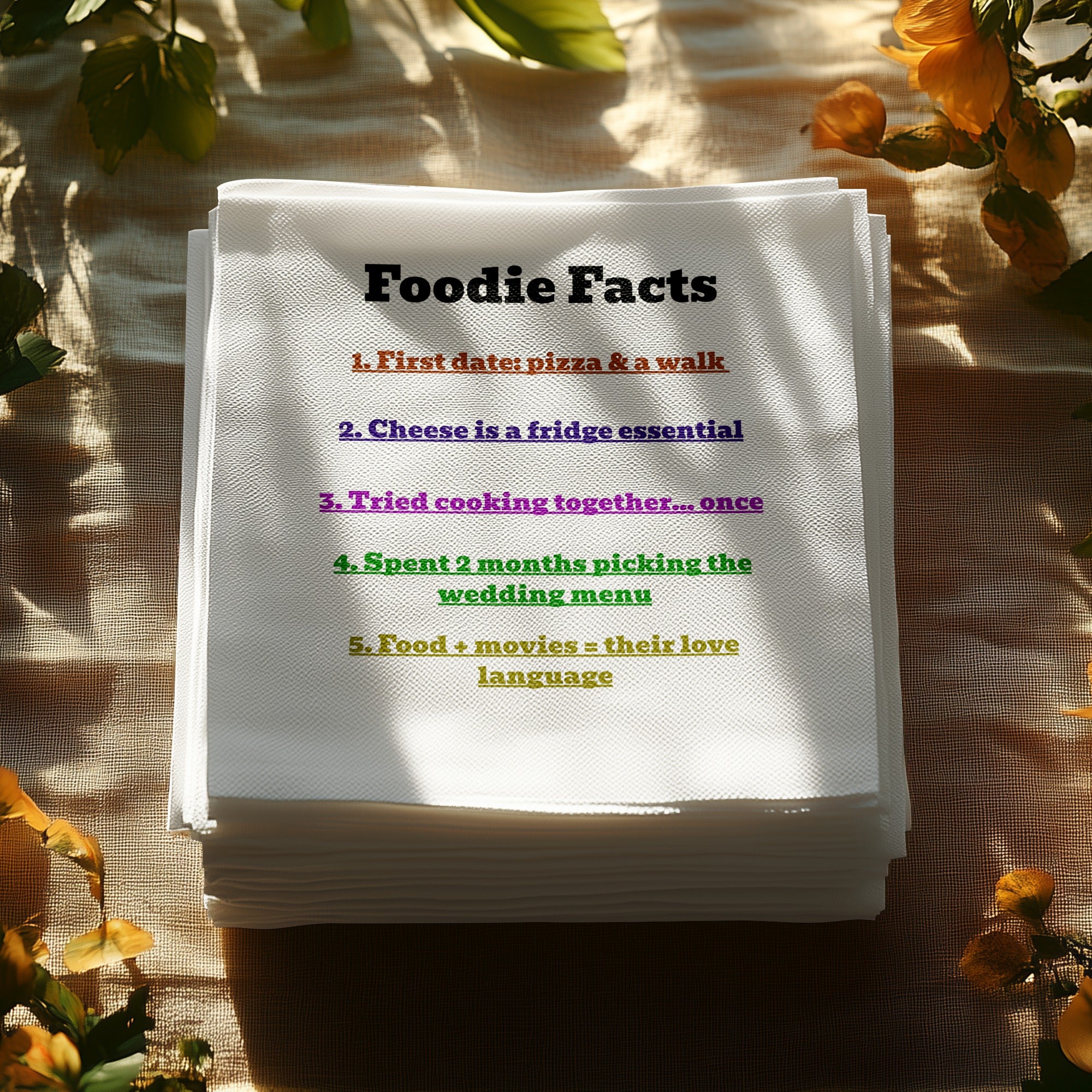"Foodie Facts" list with five numbered points about food and relationships.