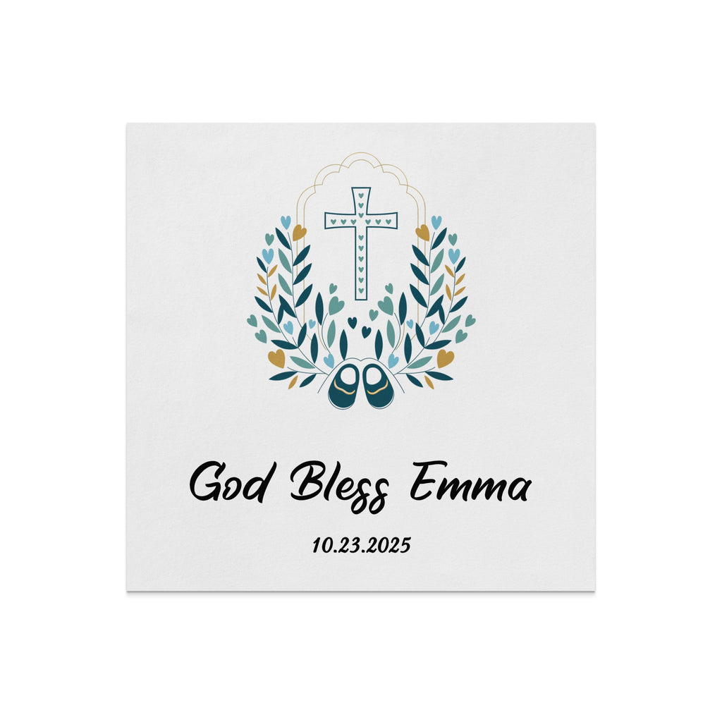 God Bless Emma 10.23.2025 with cross and baby shoes design.