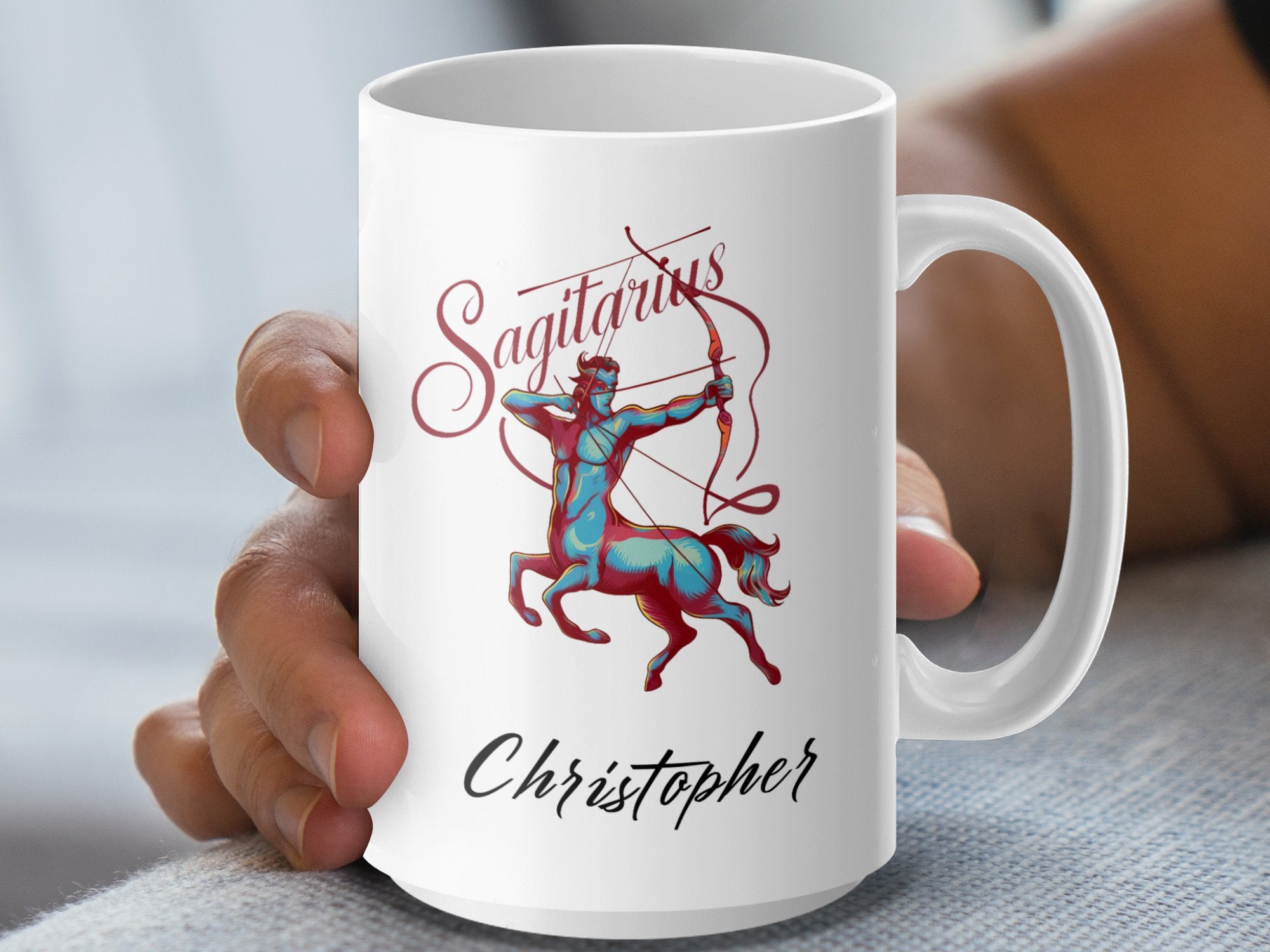 Mug with Sagittarius centaur archer and name "Christopher".