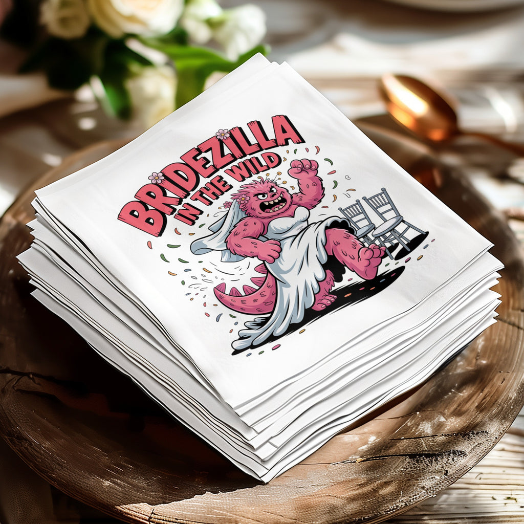 Bridezilla in the Wild cartoon on stack of white napkins.