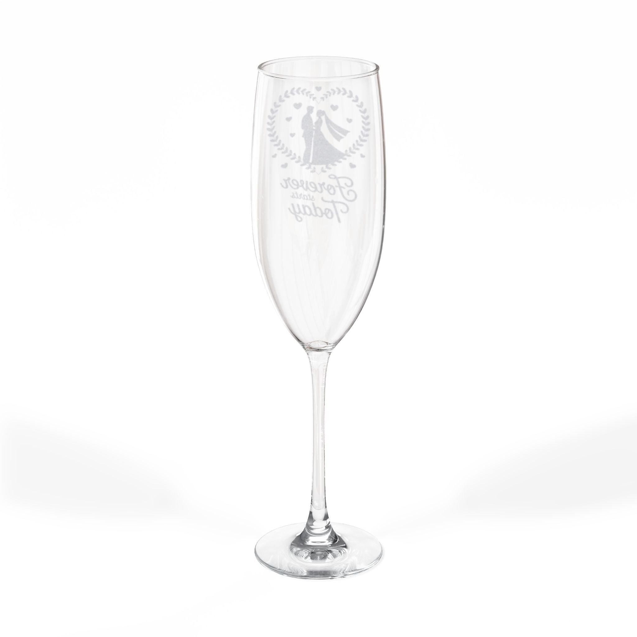 Champagne flute with "Forever" and a wreath design.