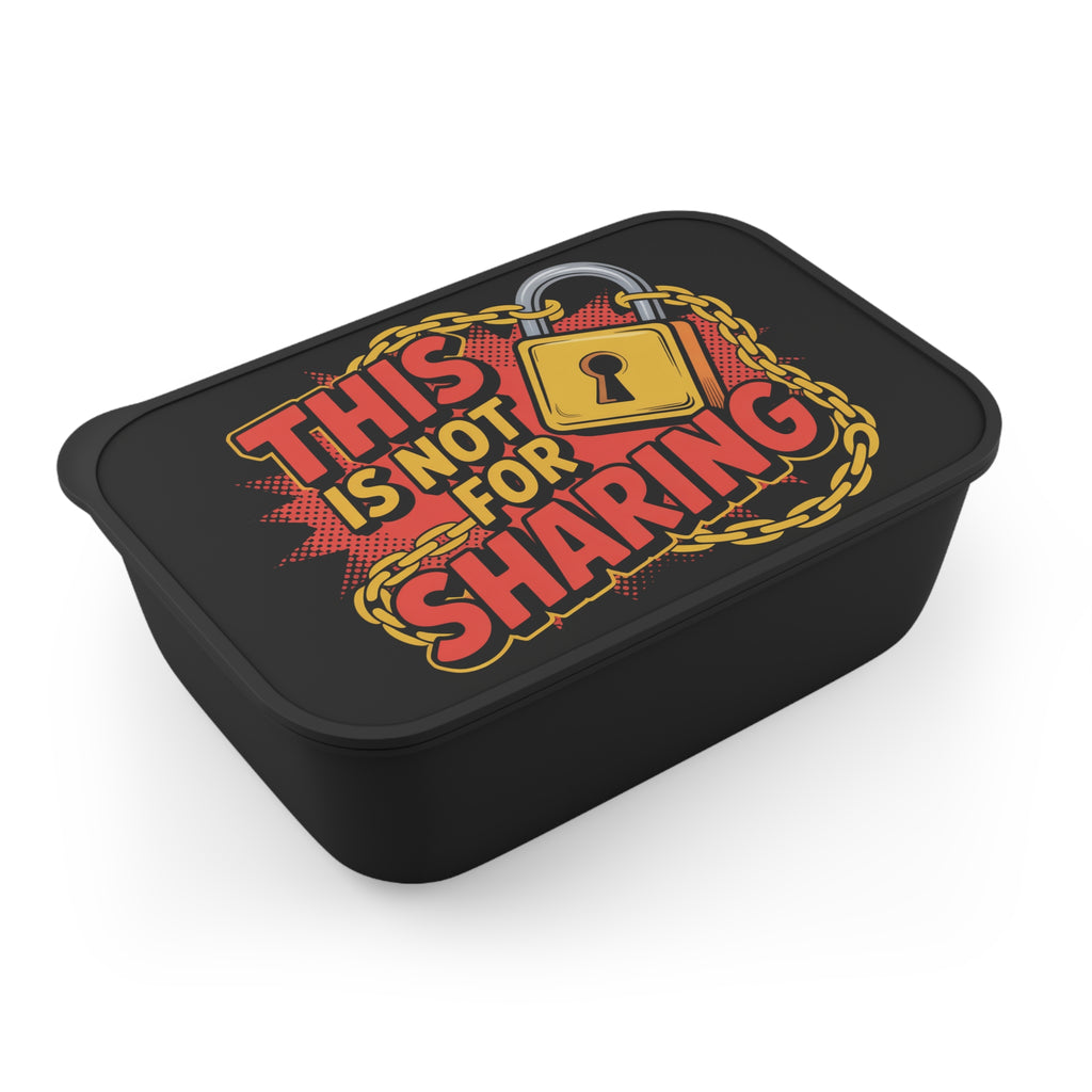 Black lunchbox with "THIS IS NOT FOR SHARING" text and chain graphic.