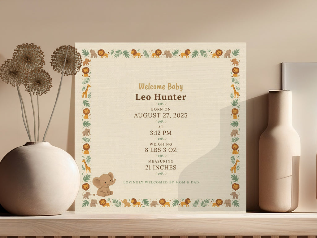 Baby birth announcement for Leo Hunter, born August 27, 2025 at 3:12 PM.