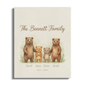 The Bennett Family woodland bears with names David, Lucas, Emma, Sarah, and EST. 2016.