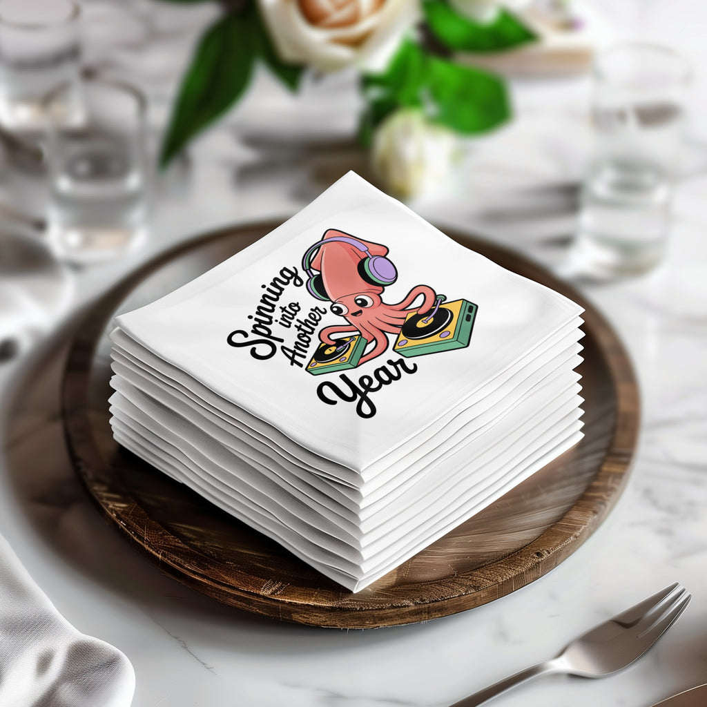 Napkins featuring a DJ octopus with headphones and a record player.