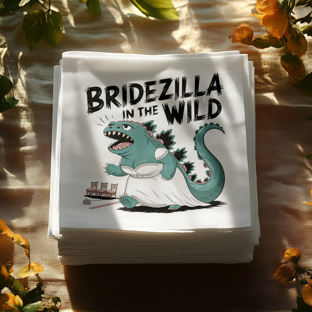 Bridezilla in the Wild design on a stack of white cocktail napkins.