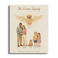 The Carter family illustration includes parents, two children, a cat, and an angel dog.