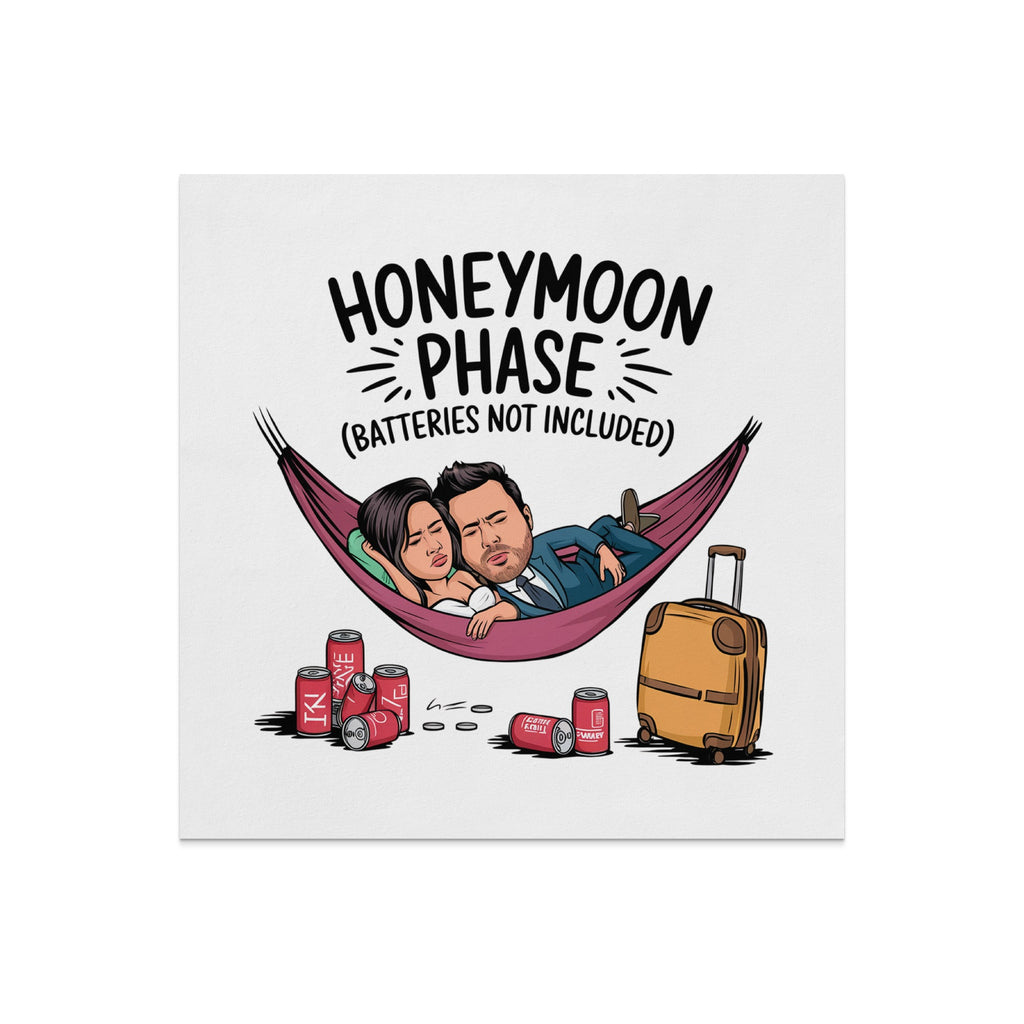 Couple sleeping in hammock with suitcase and empty drink cans.