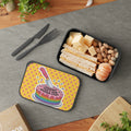 Lunchbox with "Sharing is how murder starts" cake design.