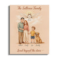 The Sullivan Family artwork features a family of three, a dog, and a cat in heaven.