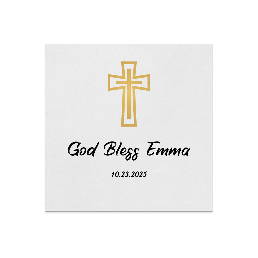Gold cross above "God Bless Emma" and date "10.23.2025".