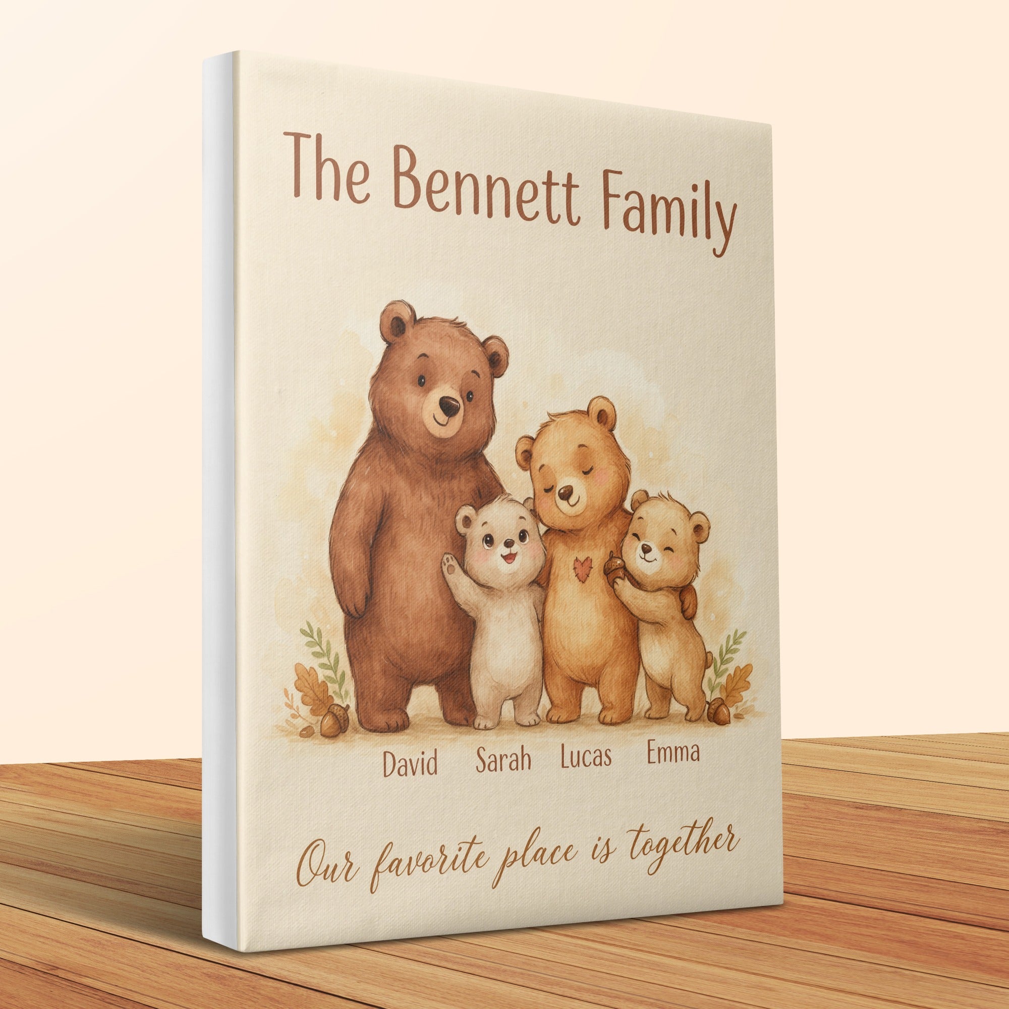 The Bennett Family with names David, Sarah, Lucas, Emma, and quote "Our favorite place is together".