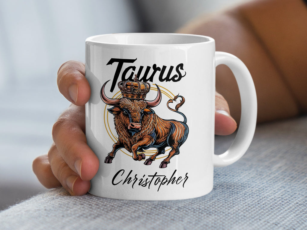 Mug with Taurus bull logo and "Christopher" text.