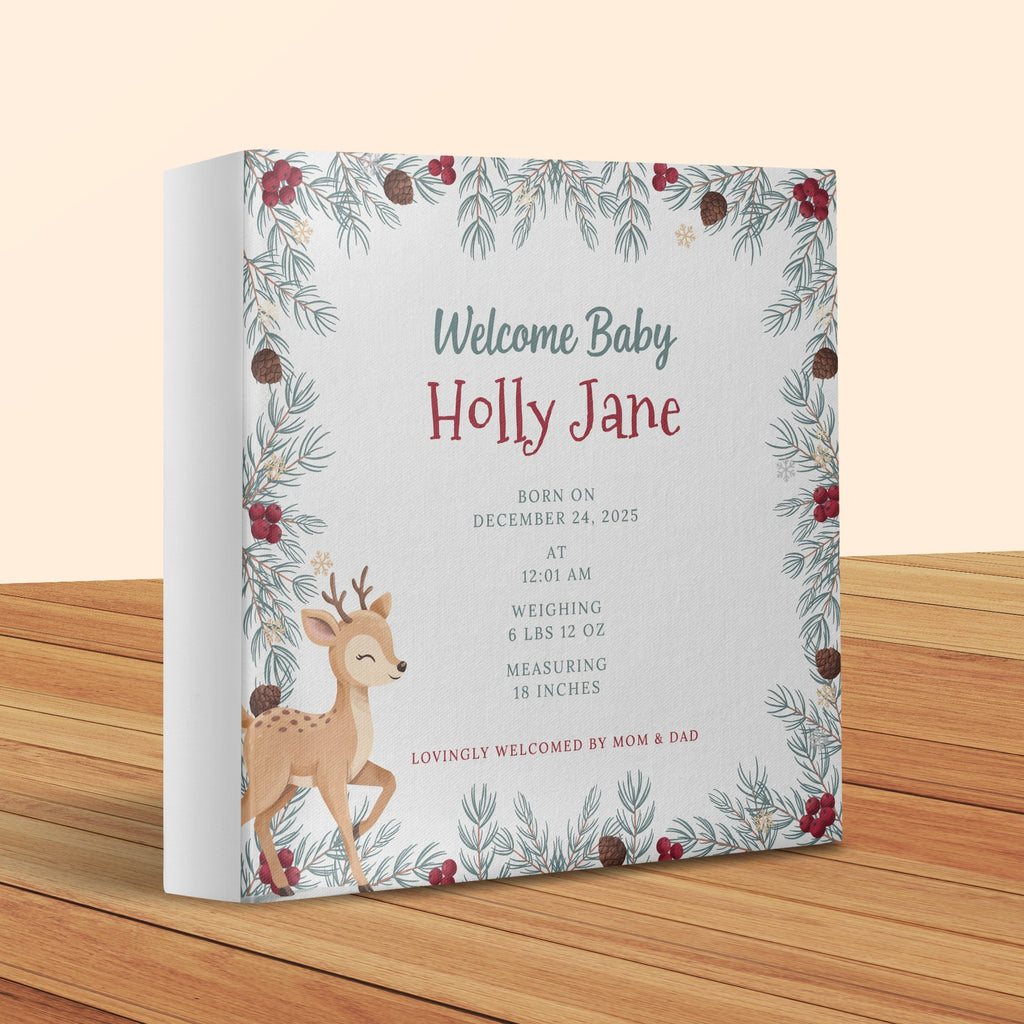 Welcome Baby Holly Jane details: born Dec 24, weighing 6 lbs 12 oz, 18 inches.