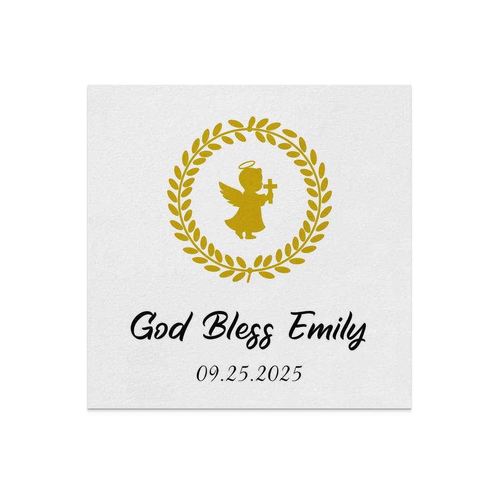 Gold angel in wreath above "God Bless Emily" and date 09.25.2025.