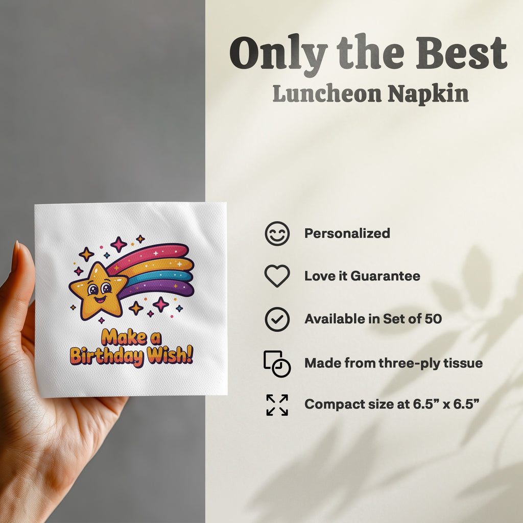 Napkin featuring a star with "Make a Birthday Wish!" text.
