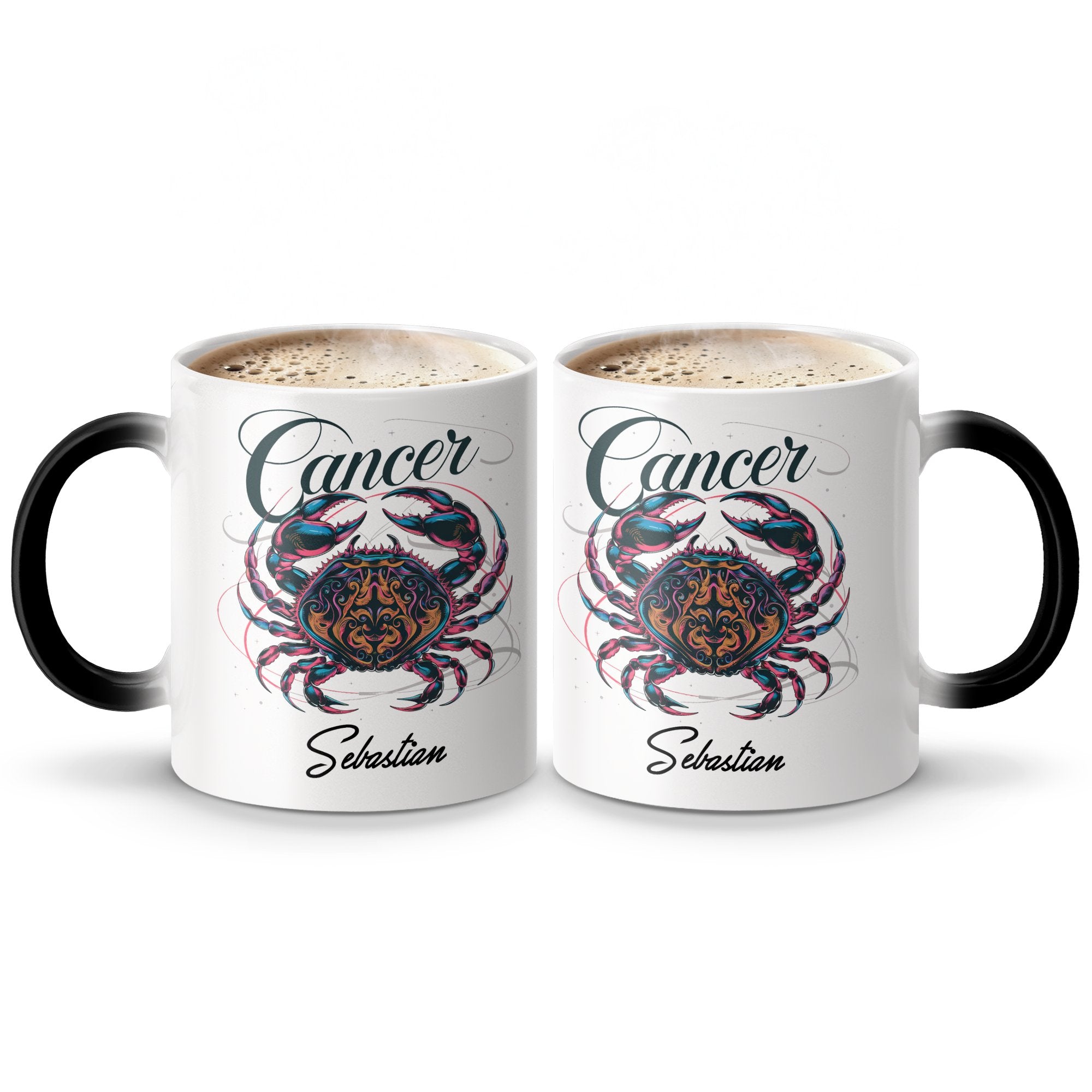 Mug with Cancer zodiac symbol and name Sebastian.