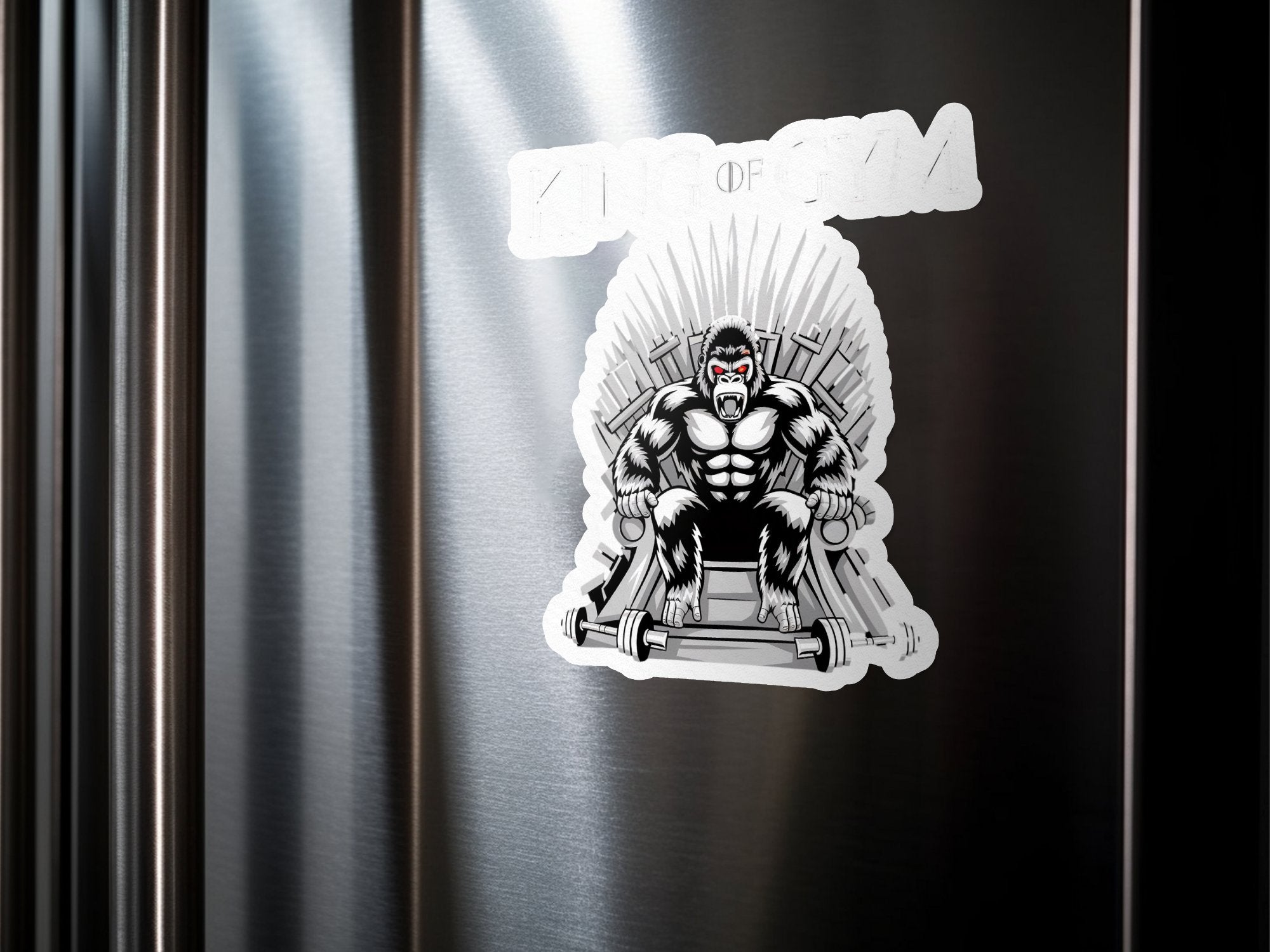 King Kong lifting weights on a throne.