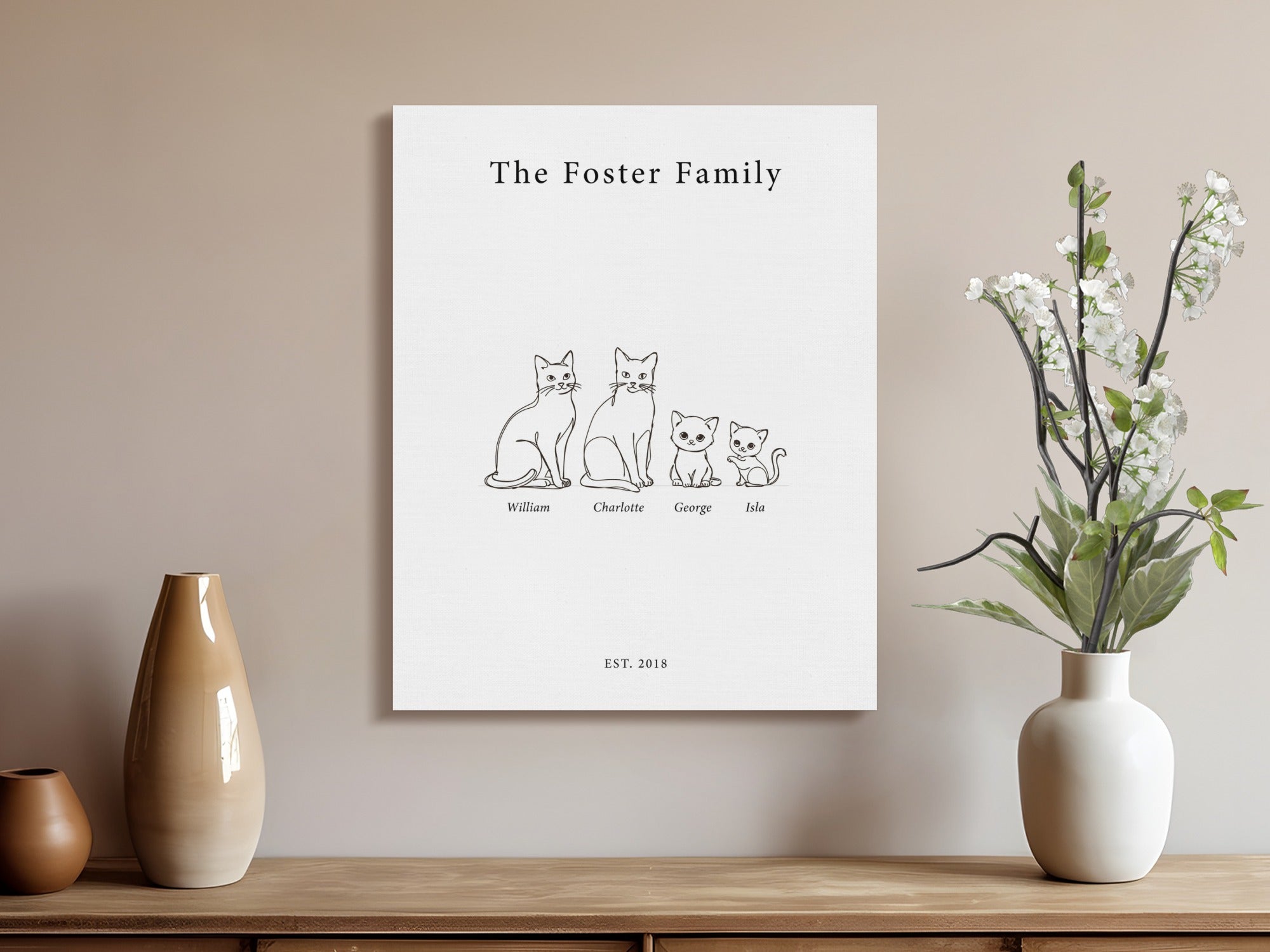 "The Foster Family" artwork shows a line of cats with names and "EST. 2018".