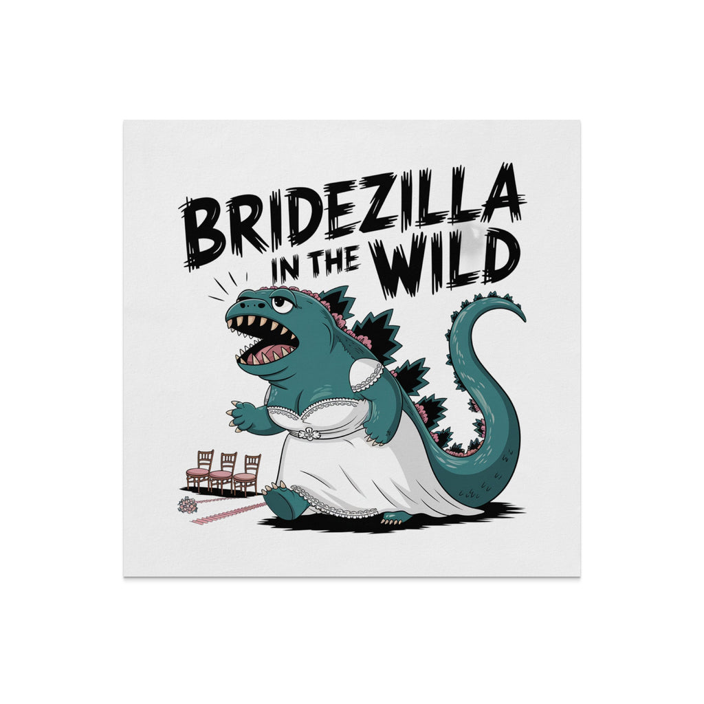 Bridezilla in the Wild text above a Godzilla-like creature in a wedding dress.