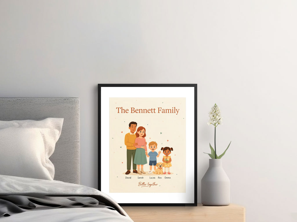 Personalized family portrait titled "The Bennett Family, Better Together," with names below.