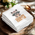 Napkins with cartoon raccoon holding cake, text "Stealing Hearts & Cake at 30".