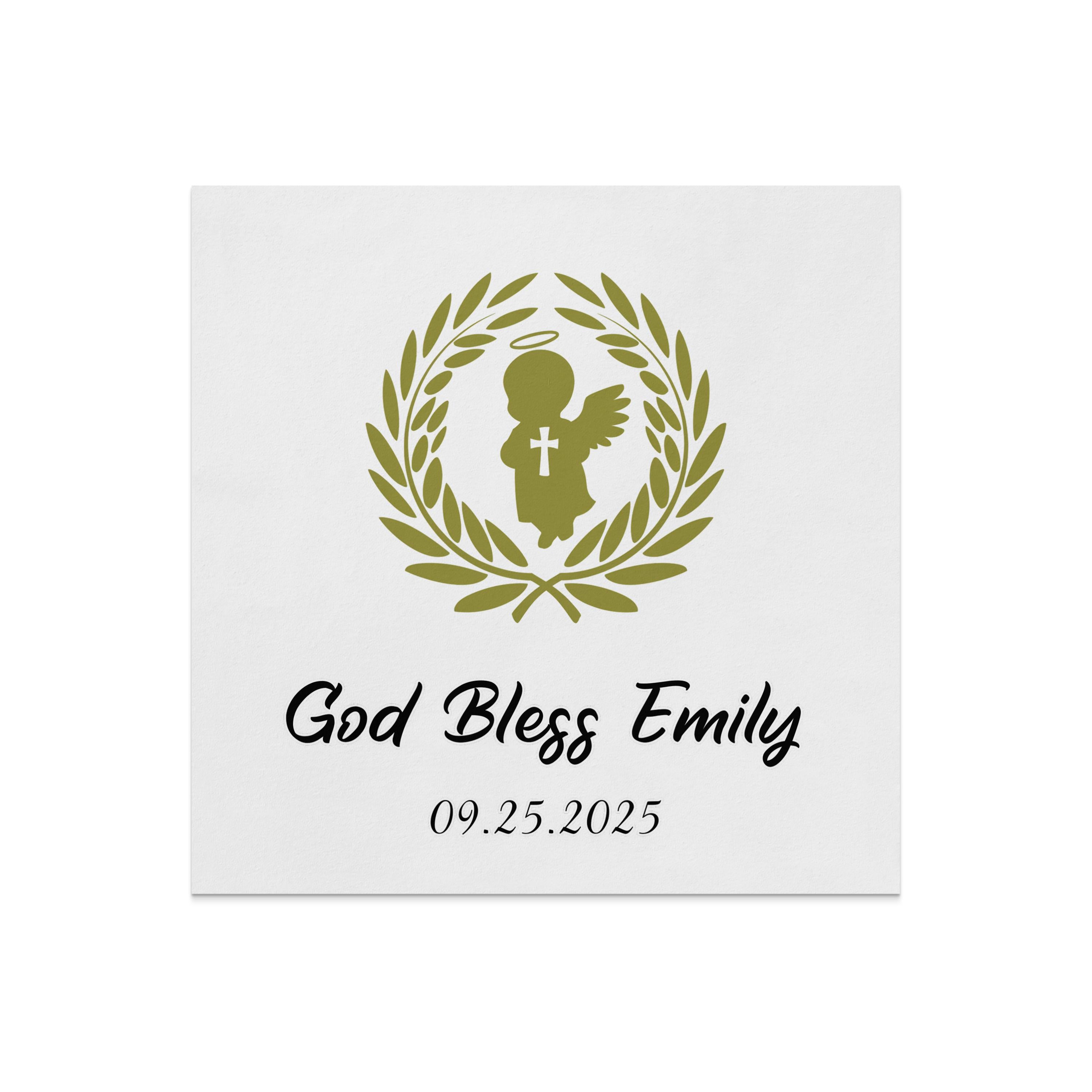 God Bless Emily with cross and laurel wreath, dated 09.25.2025.