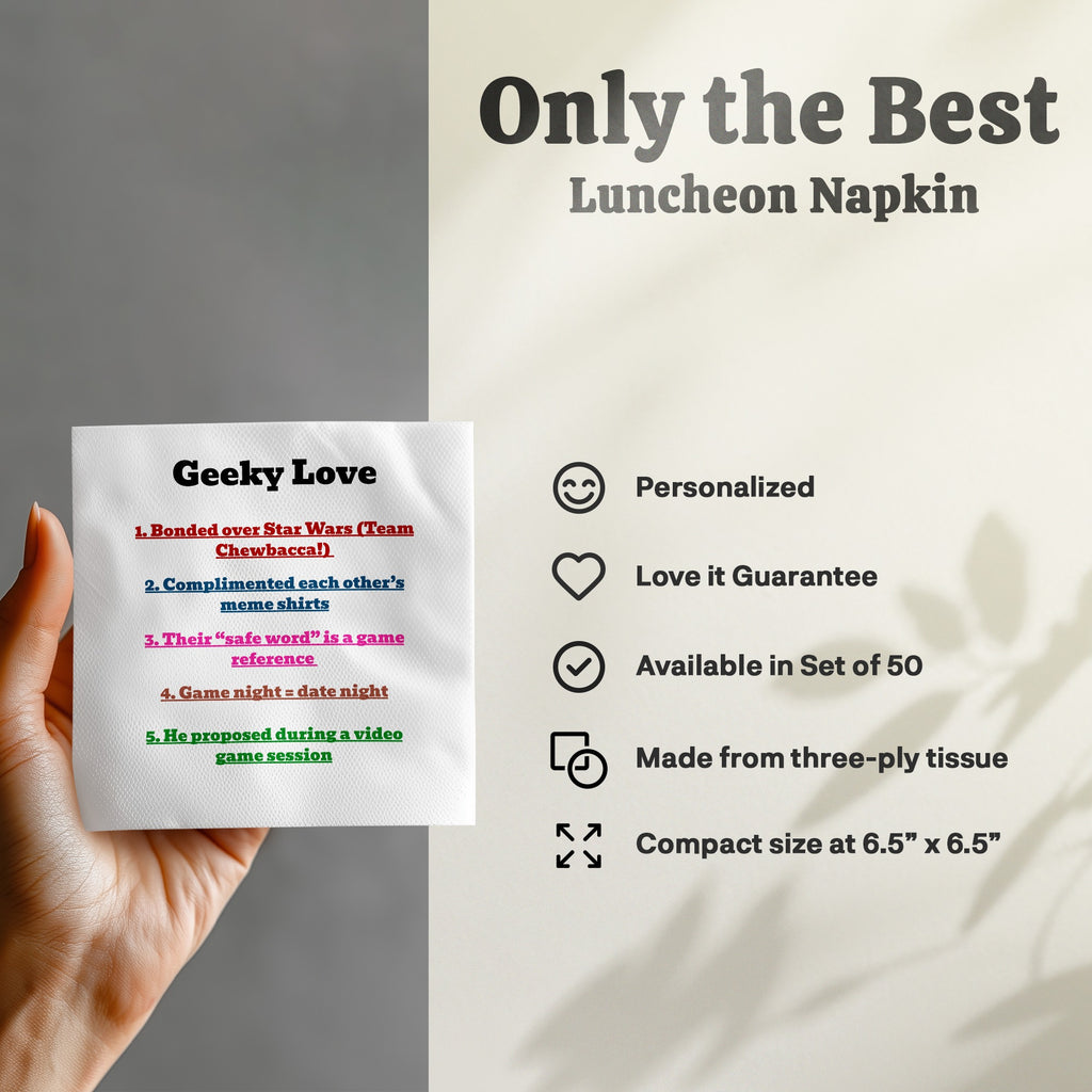 Geeky Love Luncheon Napkins, personalized, set of 50, 6.5" x 6.5".