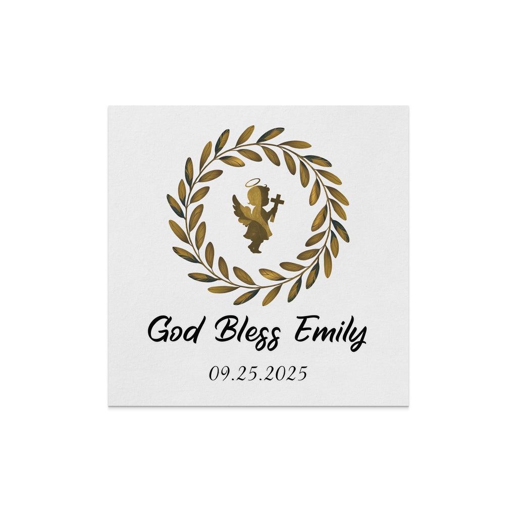 Gold angel with laurel wreath above "God Bless Emily" and date 09.25.2025.