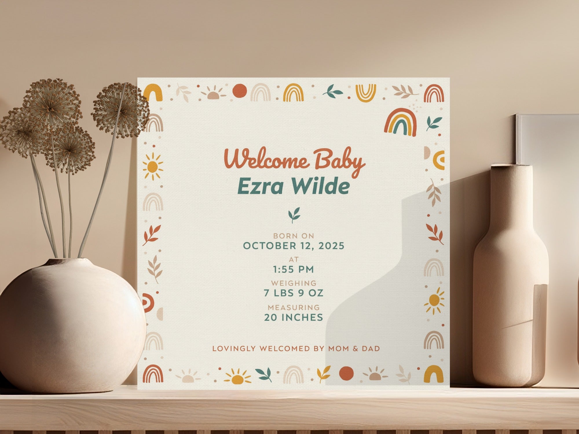 Welcome Baby Ezra Wilde birth announcement: born October 12, 2025, weighing 7 lbs 9 oz.