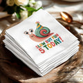 Napkin with snail wearing party hat, "Slow But Fun 5 Today!" text.